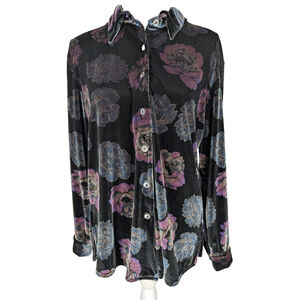 Coldwater Creek Black Floral Button Down Shirt